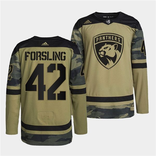 Men's Night Florida Panthers #42 Gustav Forsling 2022 Camo Military Appreciation Stitched Jersey